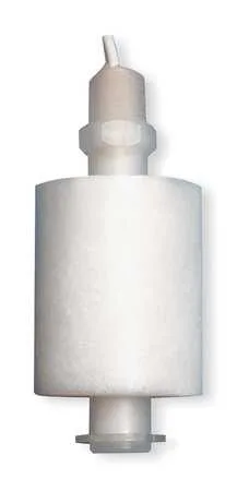 White polypropylene liquid level switch with cylindrical float vertical stem 1/4 NPT connection
