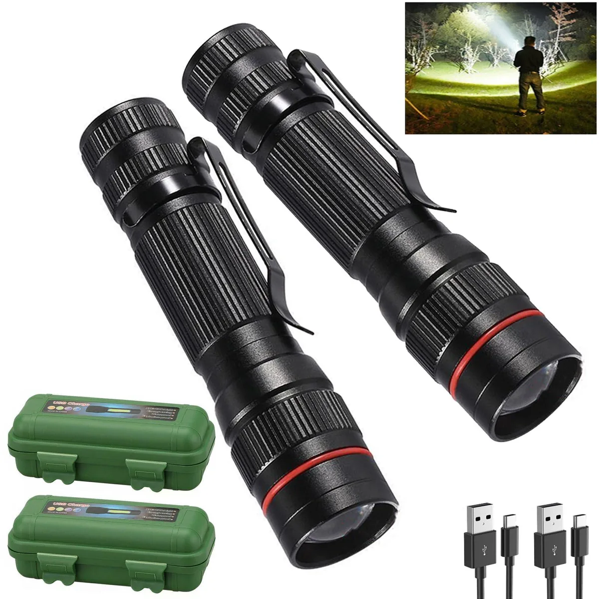 DNBeffulgent DNBeffulgent 2-pack mini LED flashlight zoomable clip 1000 lumens 2.46 oz — product photo