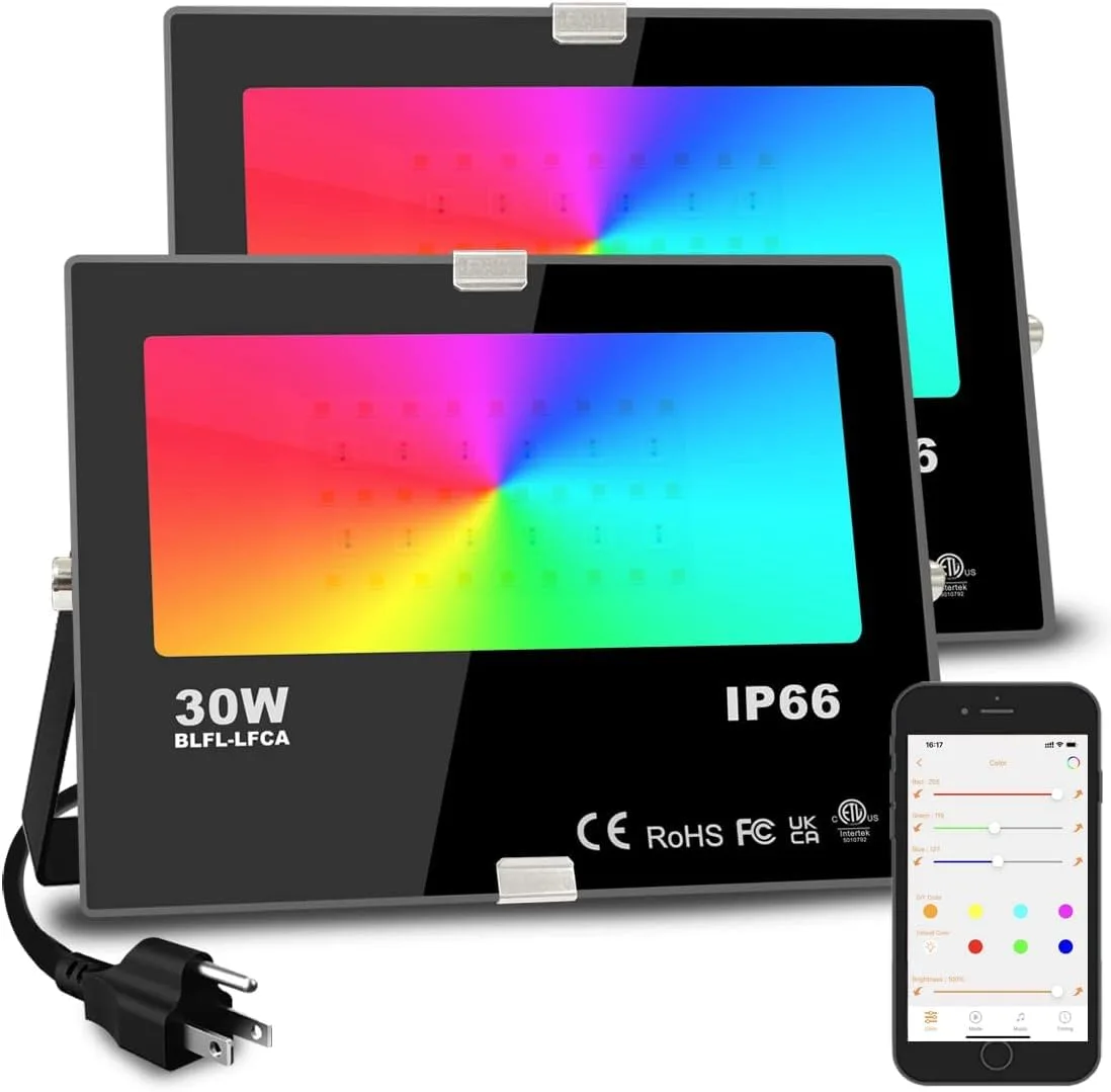  MELPO 30W RGBW Floodlight Bluetooth 5.0 3000lm IP66 2-Pack — product photo