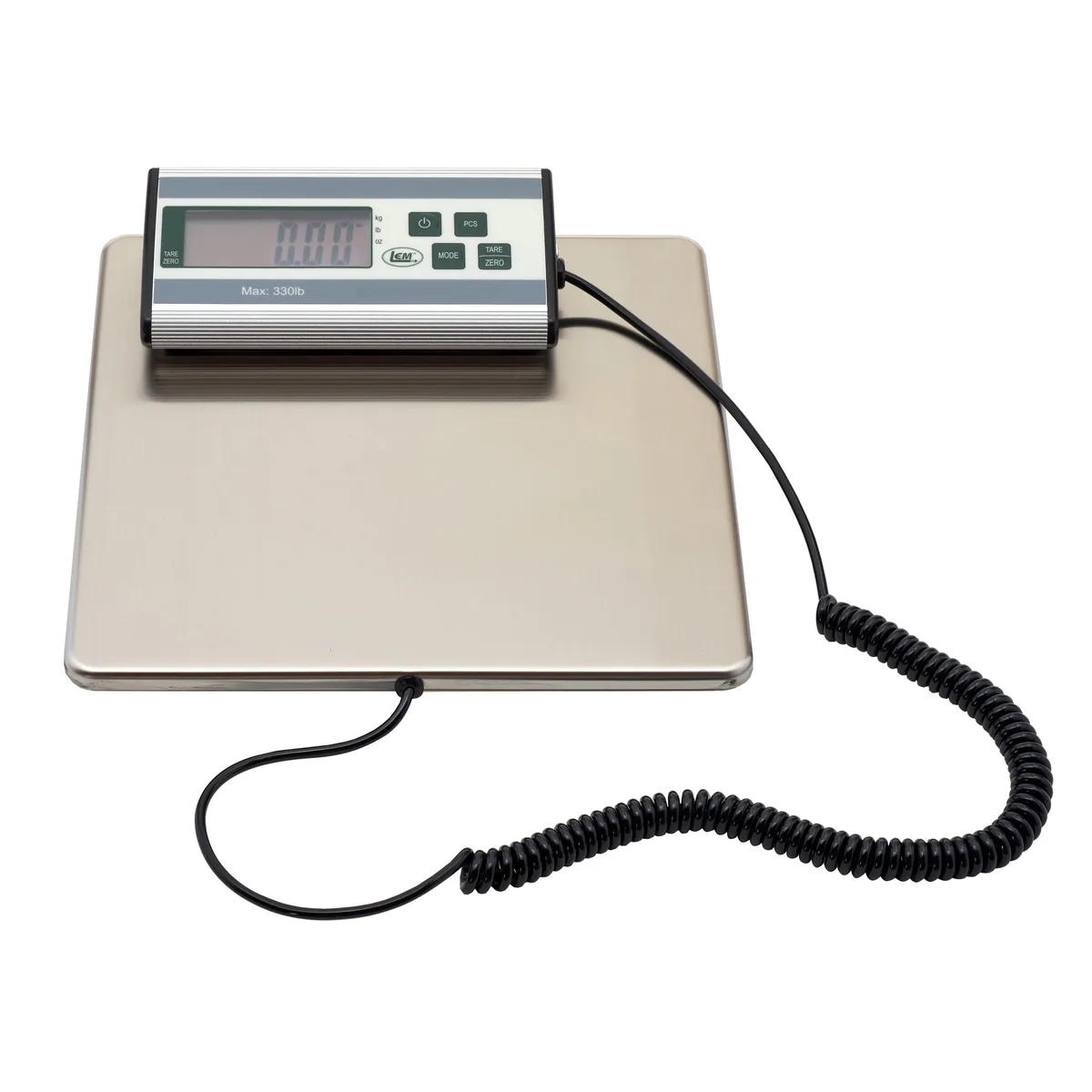 Silver foldable digital scale with stainless steel platform and corded display unit