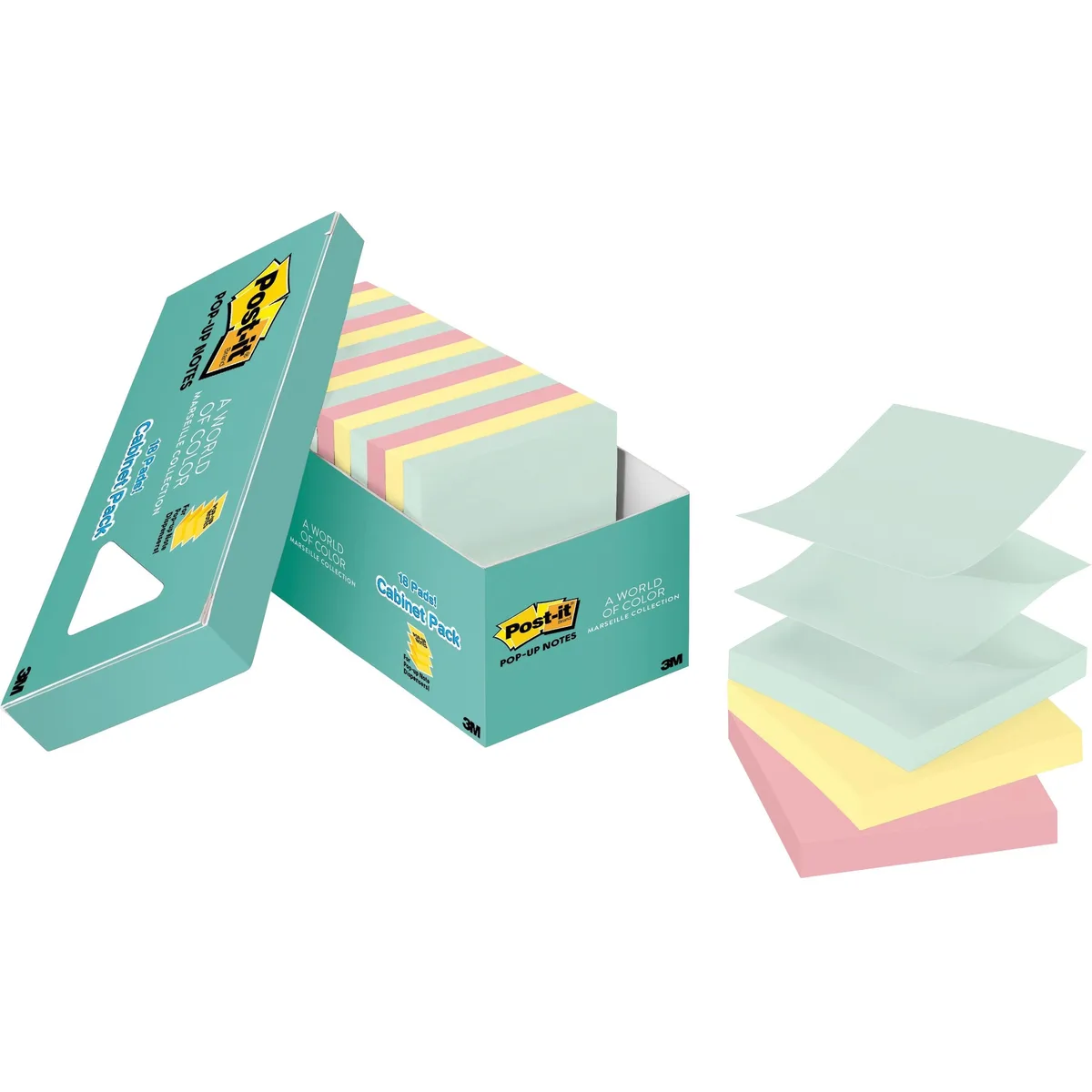 3M 3M R33018APCP Post-it Pop-up Notes Marseille Collection 18 Pack 100 Sheets 3x3 in — product photo
