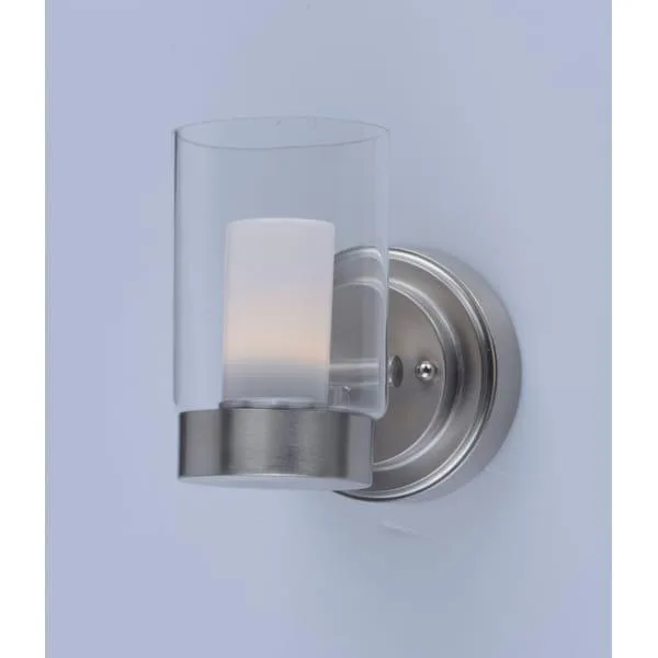 Satin nickel pendant with clear frosted glass cylinder shade