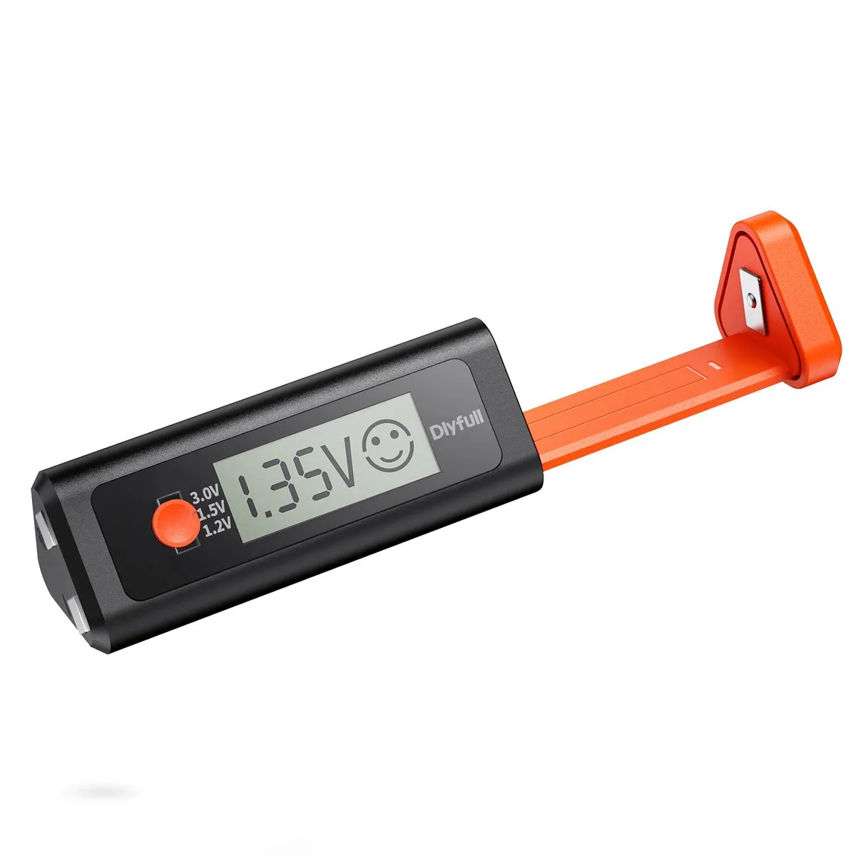 Compact rectangular battery tester with magnetic slot and LCD screen