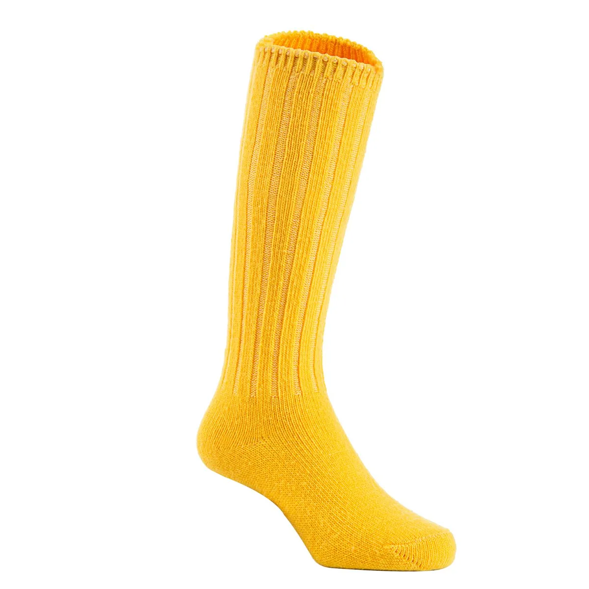 A single pair of yellow knee-high wool socks for children size 4-6 years