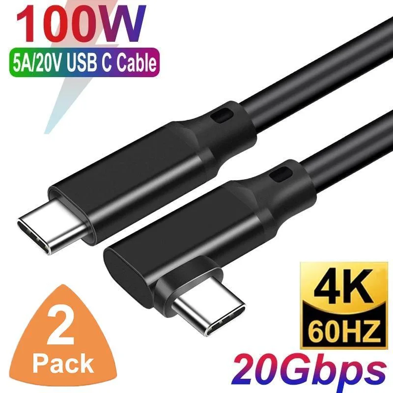 WRIARICH WRIARICH USB 3.2 Gen 2x2 USB-C Cable 1.6ft Right Angle 20Gbps 100W 4K 60Hz 2 Pack — product photo