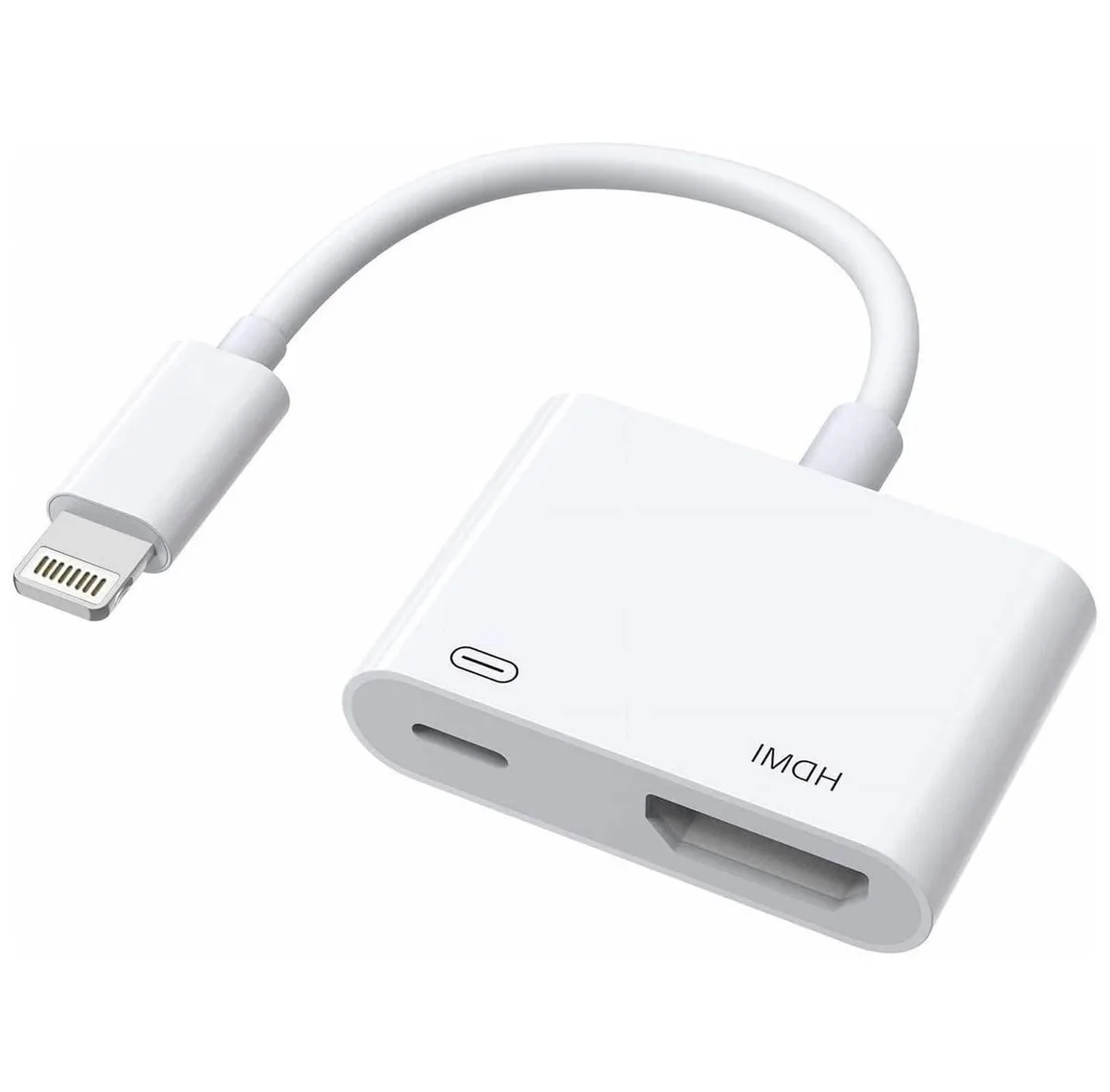 White Lightning to HDMI adapter with short cable and USB power connector