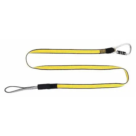 Yellow nylon-polyester tool lanyard with carabiner and loop, 72 in long