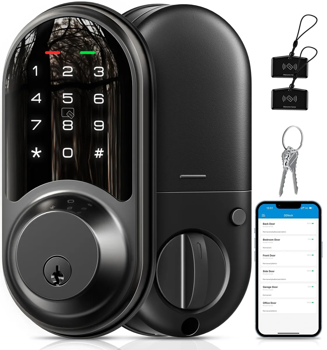 Meterk RZ06 Smart Lock 6.3 in x 2.96 in x 1.15 in Matte Black — product photo