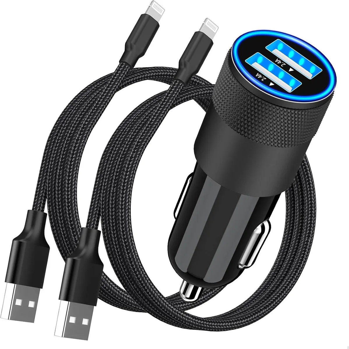 Hamzan Hamzan Car Charger 4.8A Dual USB 2Pack Lightning Cable — product photo