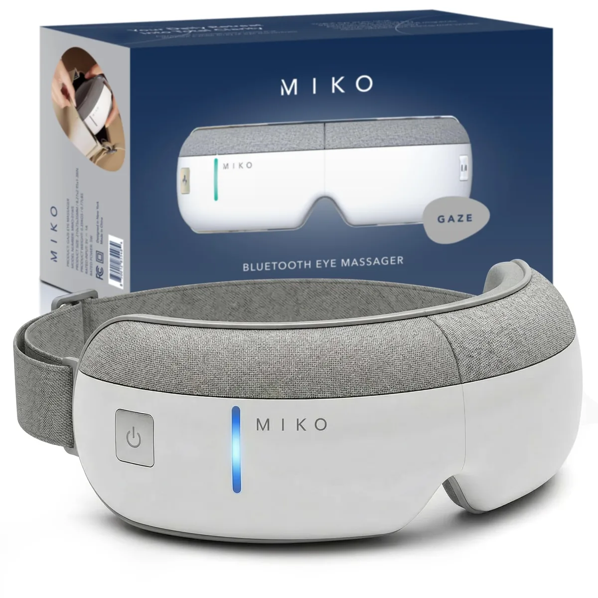 White eye massager with smooth curved frame and adjustable head strap