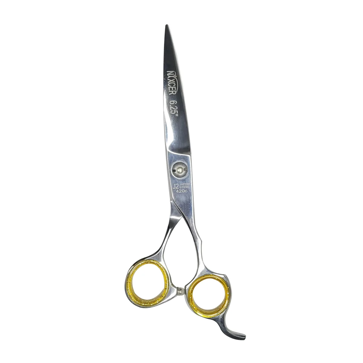 Stainless steel hair cutting scissors, broad blade, offset handles, 6.25 inch
