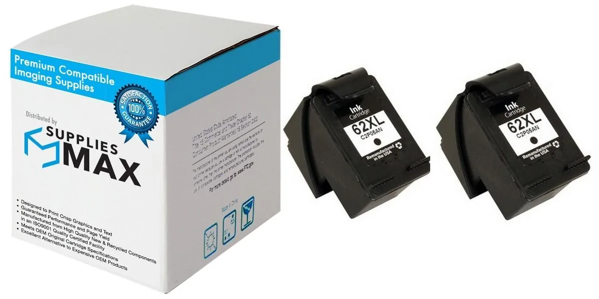 SuppliesMax SuppliesMax HP 62XL Black Inkjet Cartridge 2 Pack 600 Pages — product photo