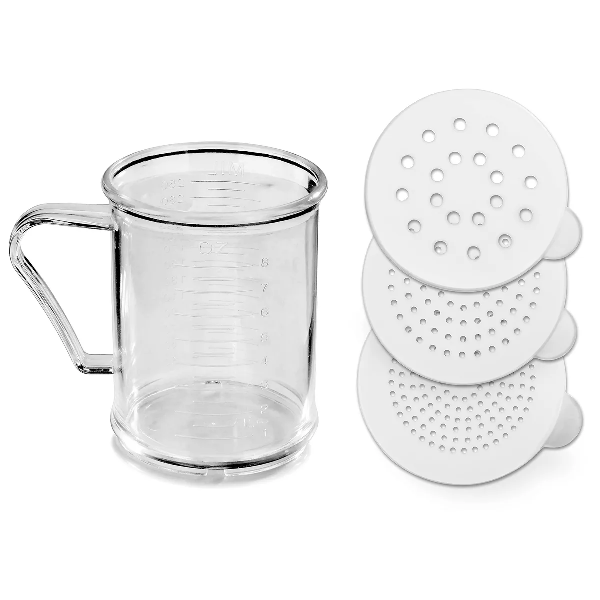New Star Foodservice 22513 Polycarbonate Dredge Shaker 10oz 3 Lids — product photo