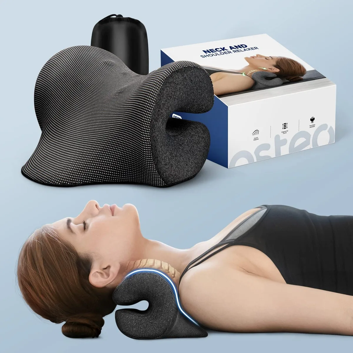 Black cervical traction device with magnetic therapy cover, small size, ten pack