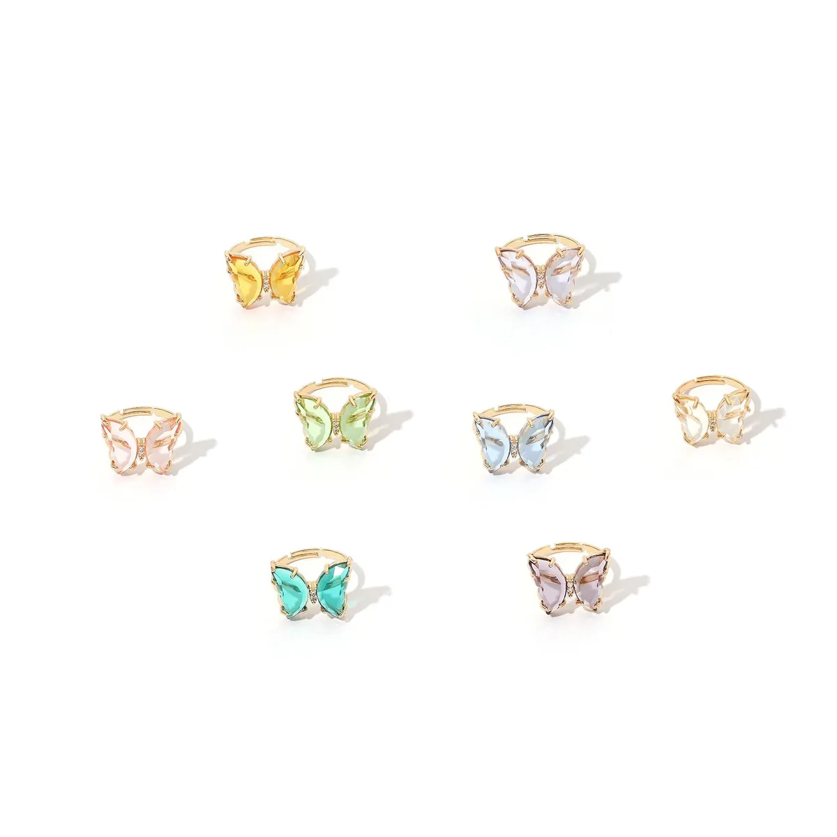  COLORFUL BLING 8 Pcs Acrylic Adjustable Butterfly Rings (transparent) — product photo