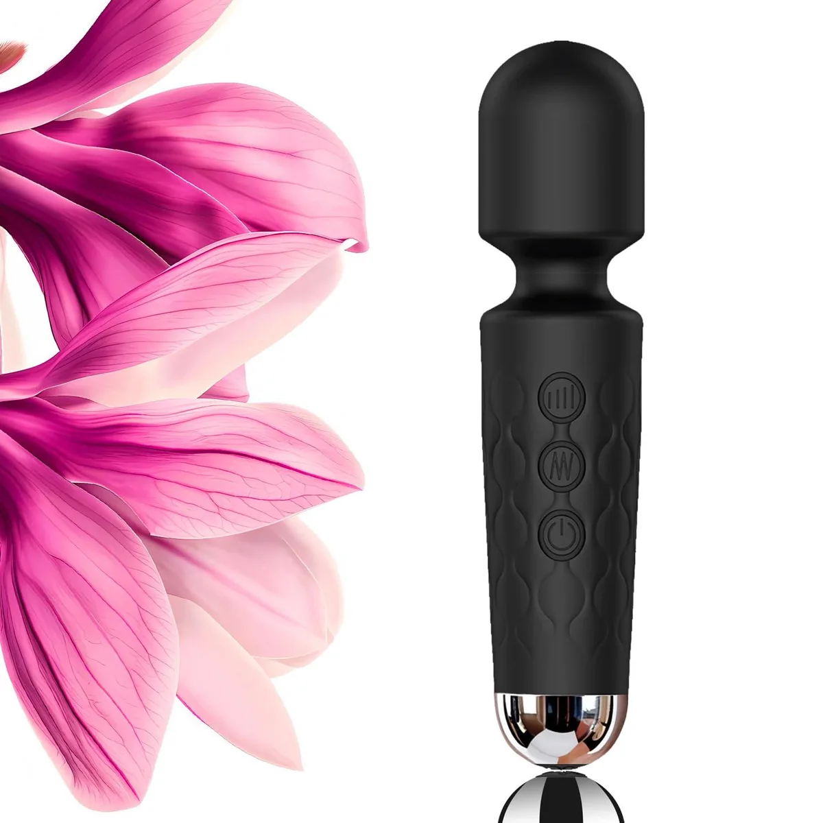 Slim black silicone wand, about 15 inches long, smooth rounded tip