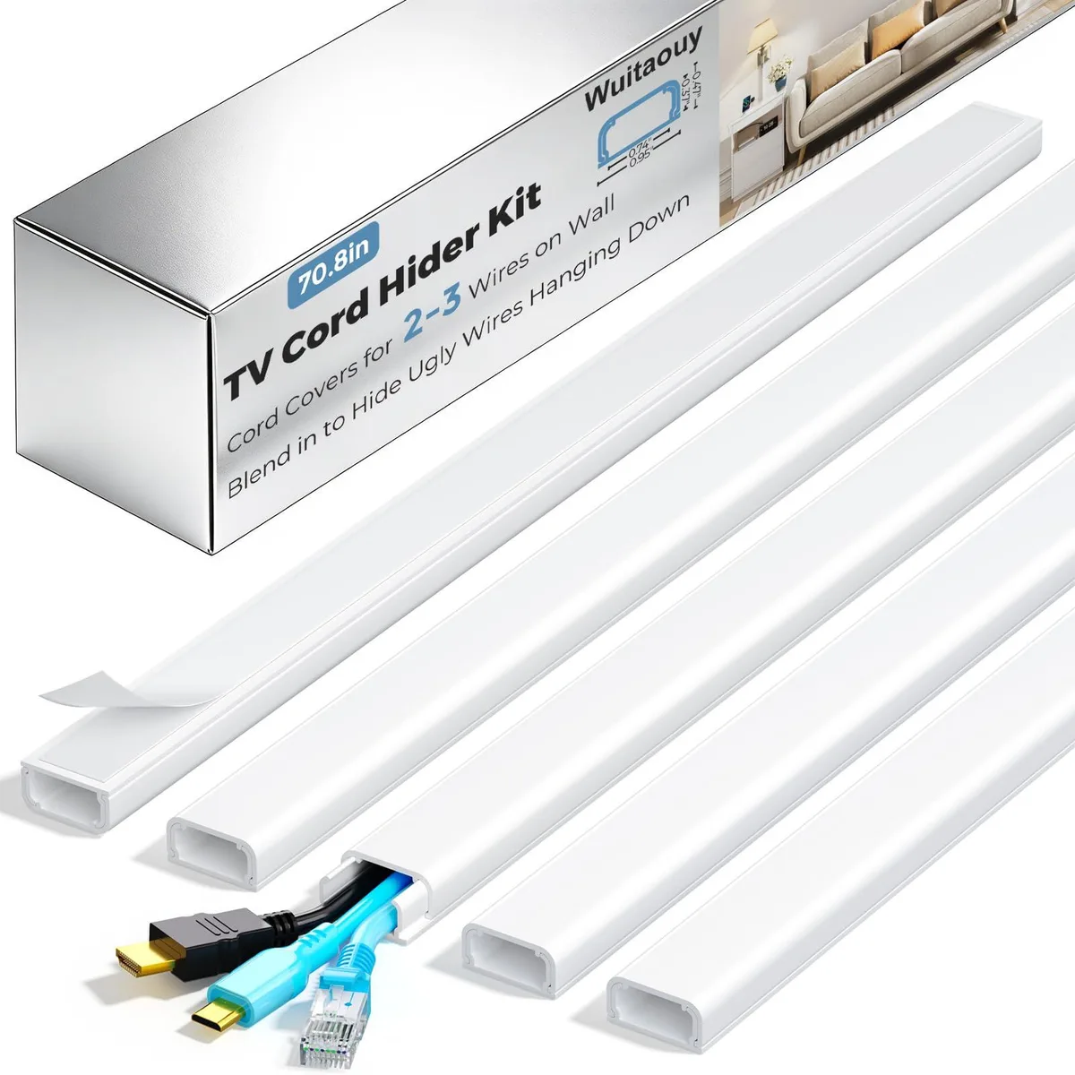  Wuitaouy 70.8in Cord Cover Kit, 5×14.2in, White — product photo