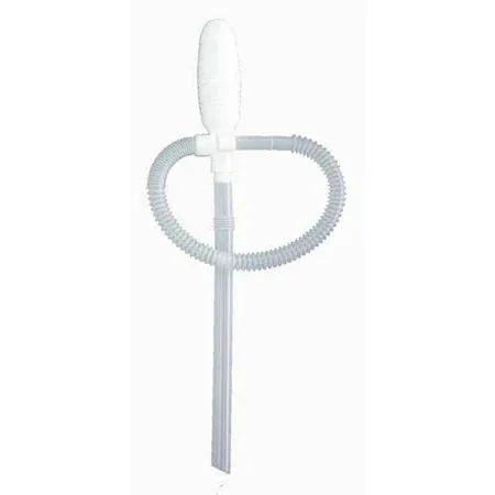 White polyethylene hand pump with clear hose and spring-loaded top