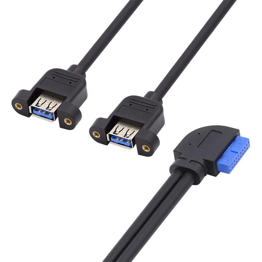 Fervit Fervit 19/20-Pin Header to Dual USB 3.0 Female Screw Mount 90° Cable 30cm — product photo