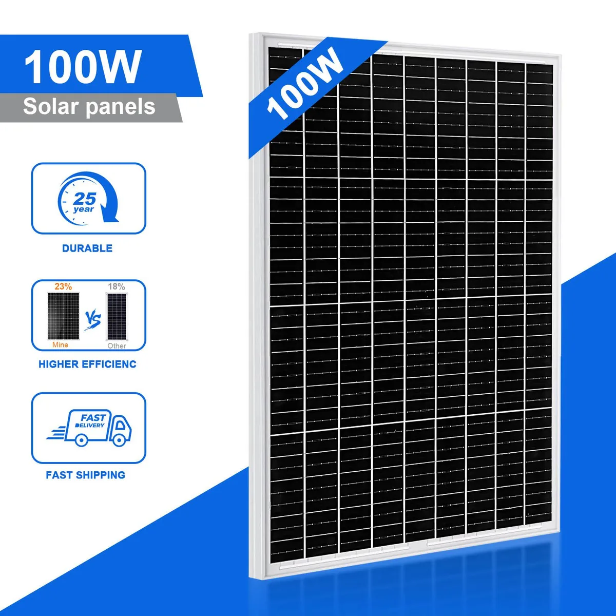 PFCTART PFCTART 100W 12V Monocrystalline Solar Panel Watt Boat — product photo