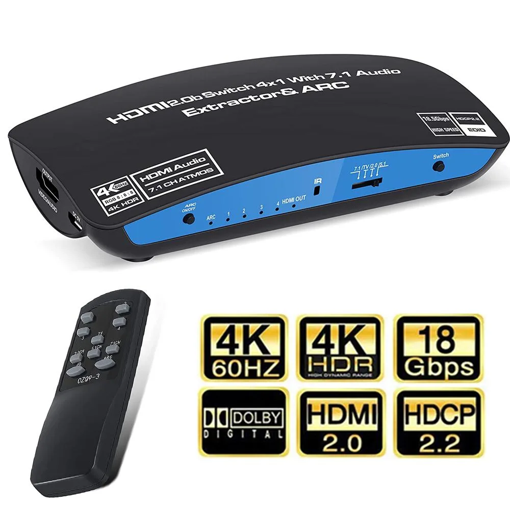 LUOM LUOM OZQ9-1 HDMI Switch 4x1 Audio Extractor 4K@60Hz 7.1CH ARC — product photo