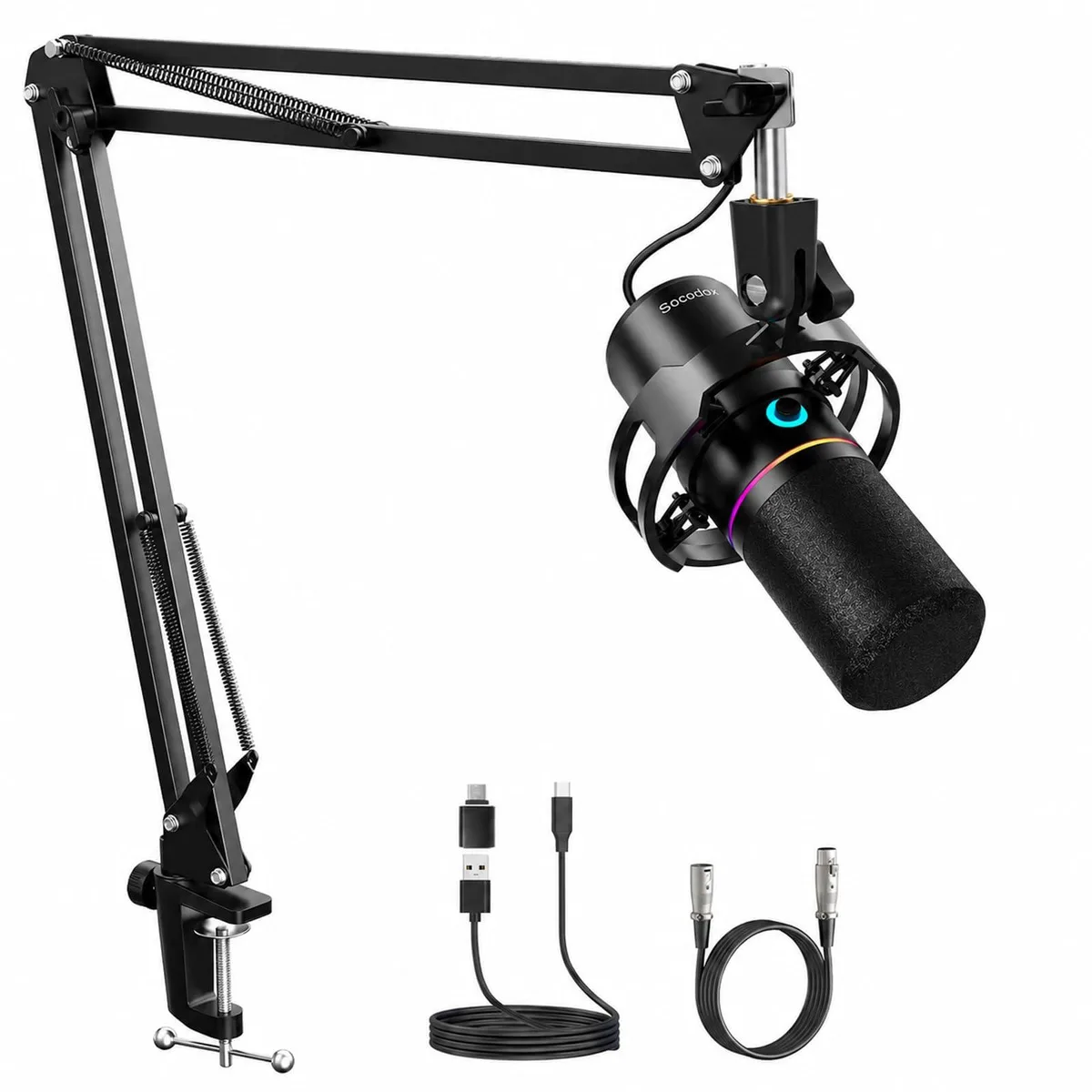  socodox WM8 XLR USB Dynamic Microphone Boom Arm RGB 24-bit 48kHz — product photo