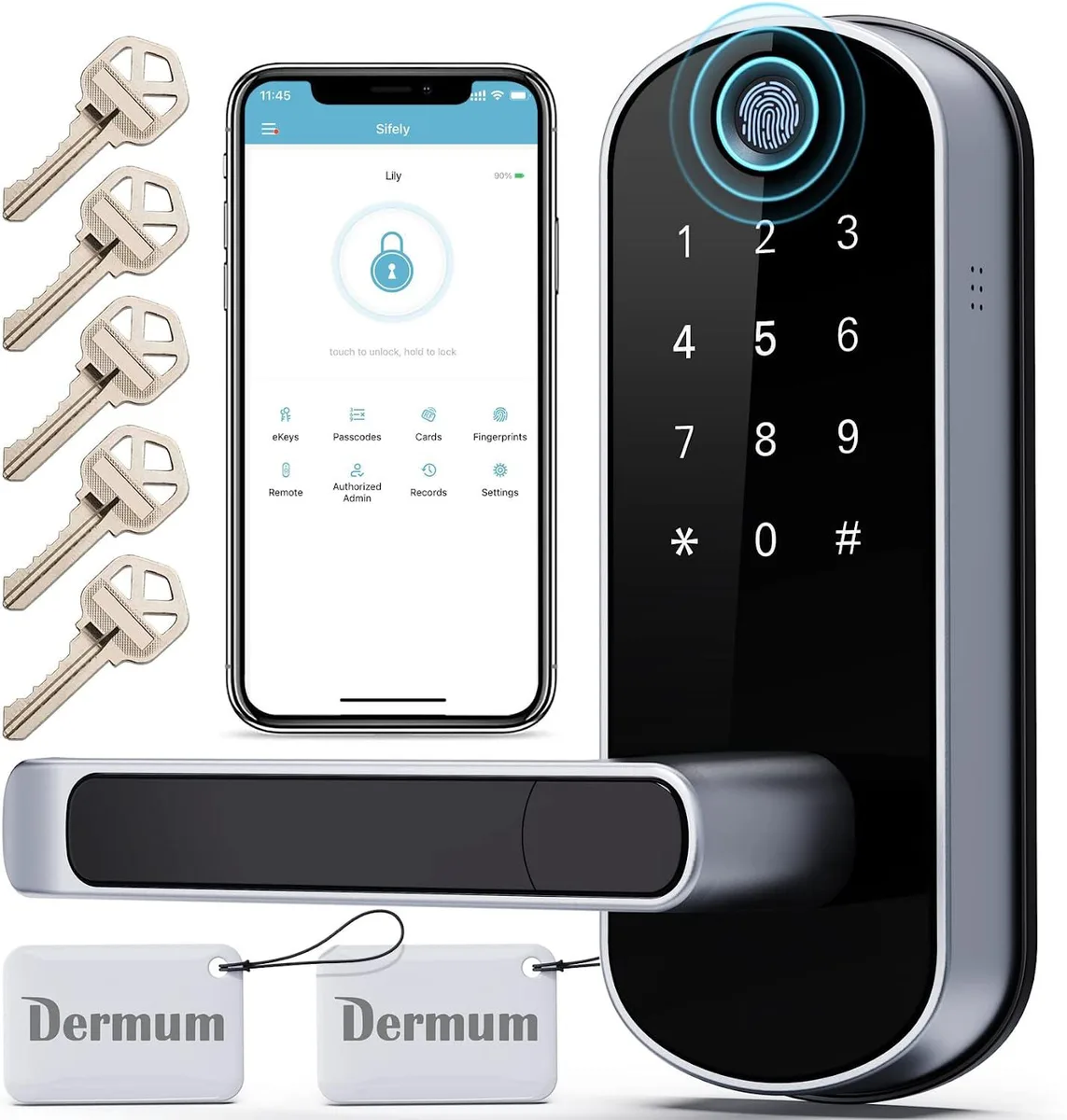 PCMART PCMART Smart Door Lock Black Bluetooth Rechargeable — product photo