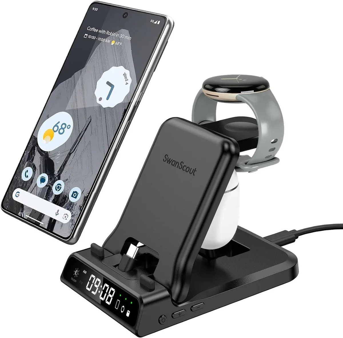PISKEKAT PISKEKAT 3-in-1 Pixel Charger Stand with 25W Clock — product photo
