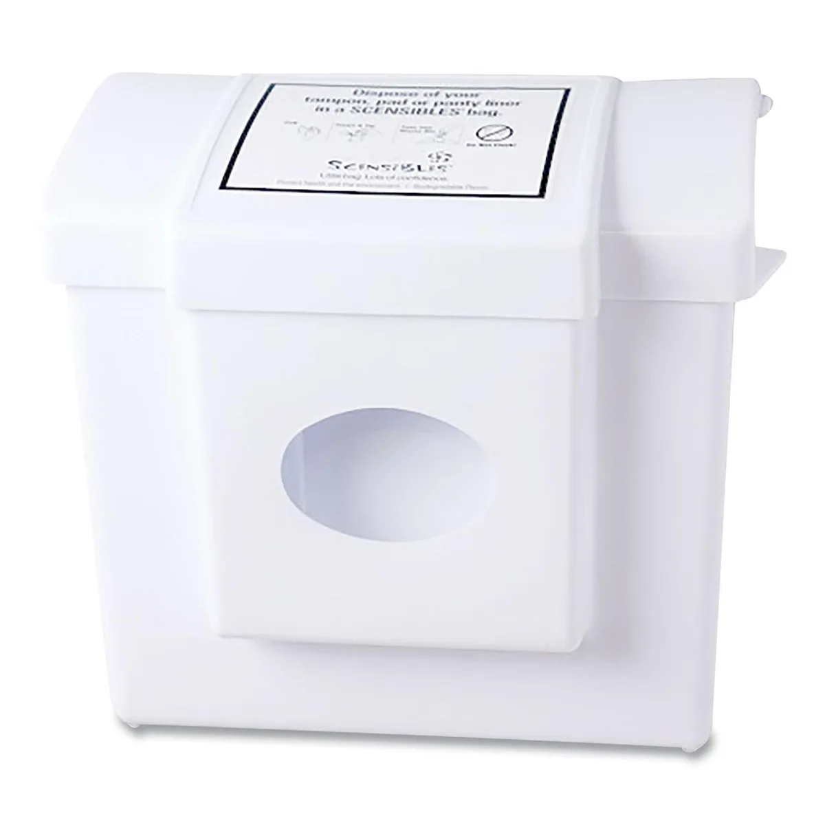 White wall-mounted sanitary disposal unit with bag dispenser