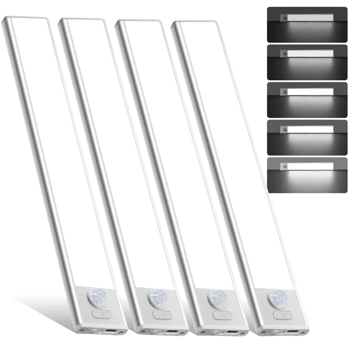 Four white rectangular LED bars with frosted prismatic lenses and magnetic backs