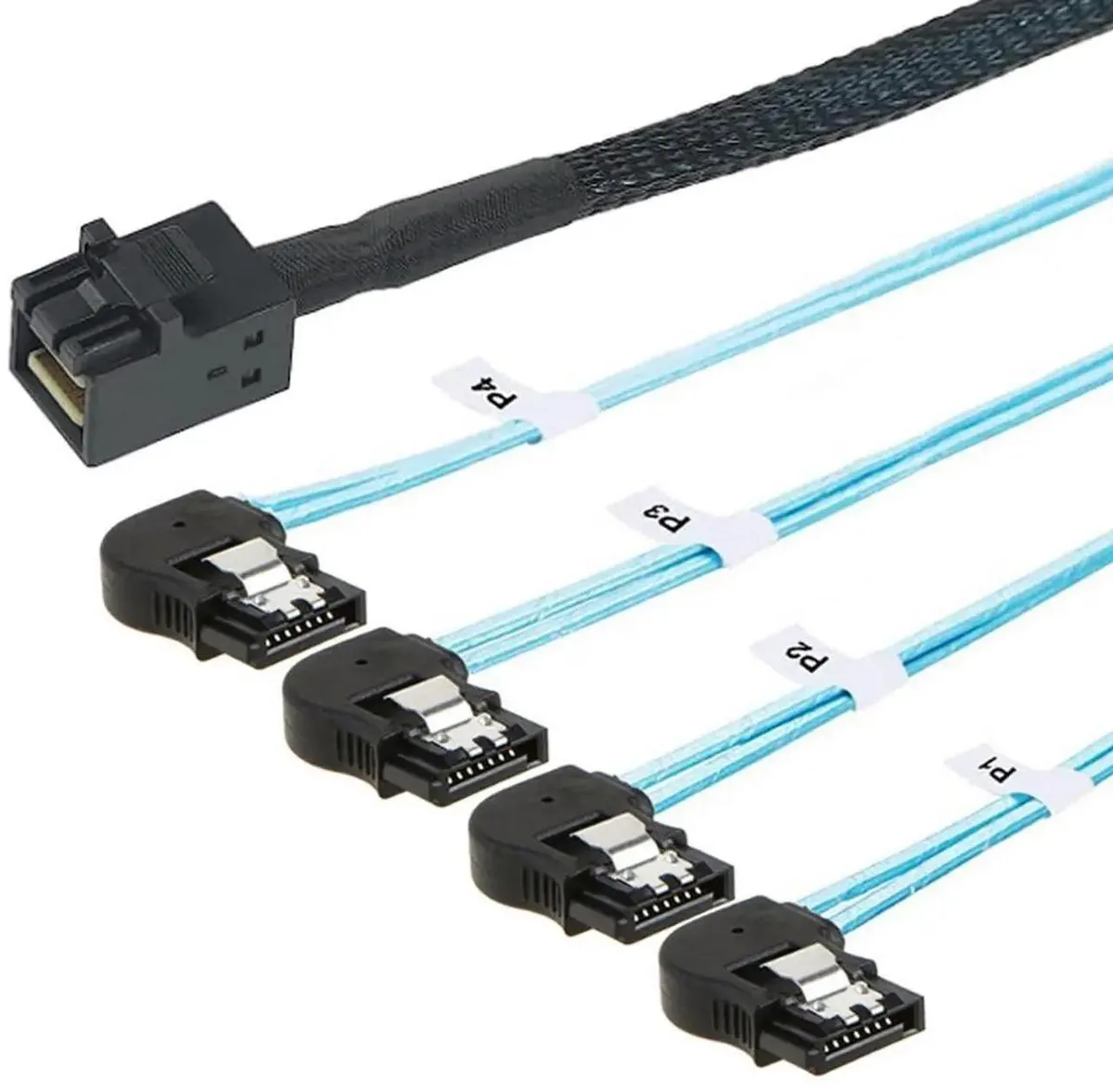 SMUGDESK SMUGDESK 1m Mini SAS HD SFF8643 to 4x LeftAngle SATA Cable 30AWG 12Gbps — product photo