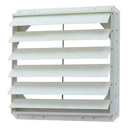 Dayton manual damper 24 inch square fiberglass frame 27 1/8 inches overall height and width 2.6 mm frame depth 3 3/8 inches