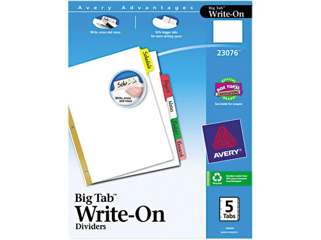 Avery Avery 23076 Big Tab Write-On Dividers, Clear, 5/Set — product photo