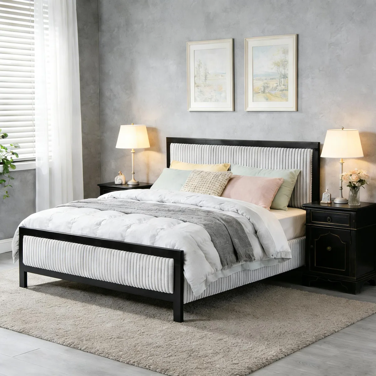 tuphen tuphen Queen Upholstered Bed Grey Black Frame — product photo