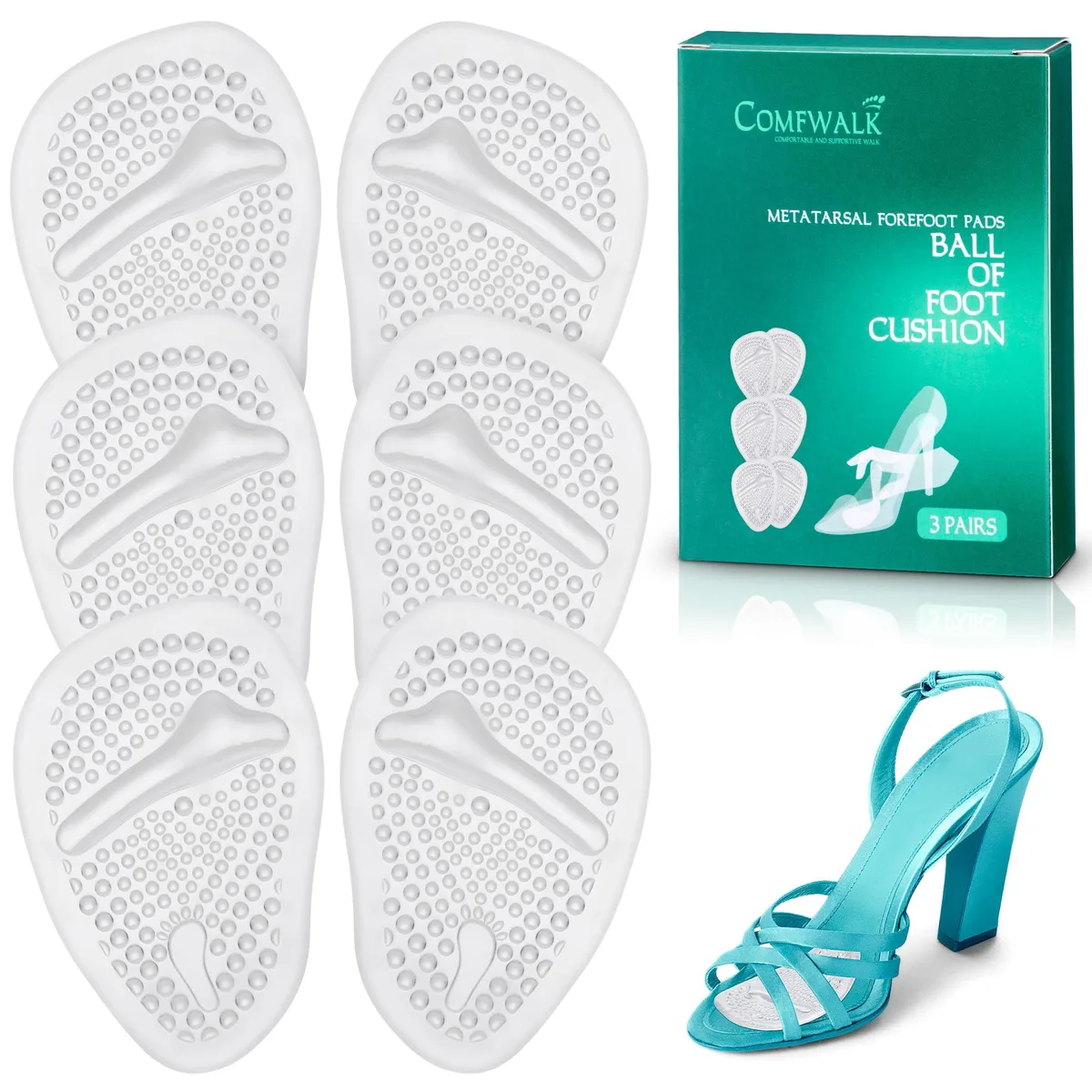 Comfwalk Metatarsal Pads 3 Pairs Black Size 8 — product photo