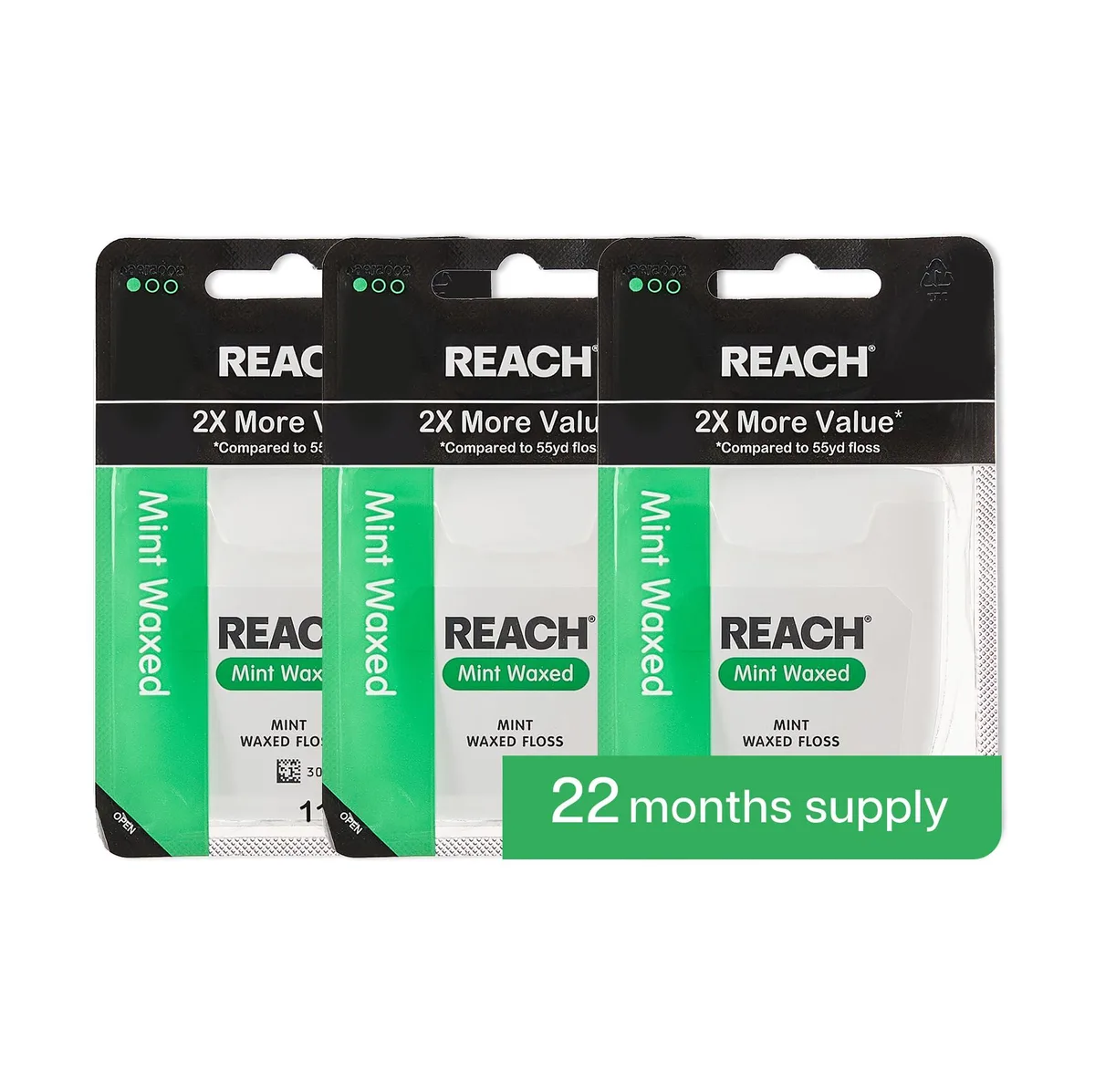 Three green plastic floss dispensers in a row