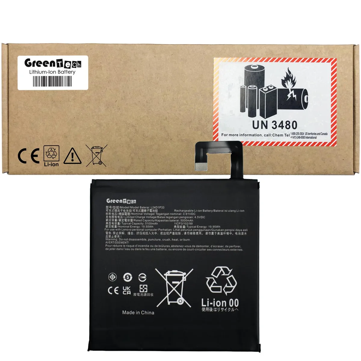 GreenTechLLC GreenTechLLC L24D1P33 3.91V 19.55Wh 5000mAh laptop battery — product photo