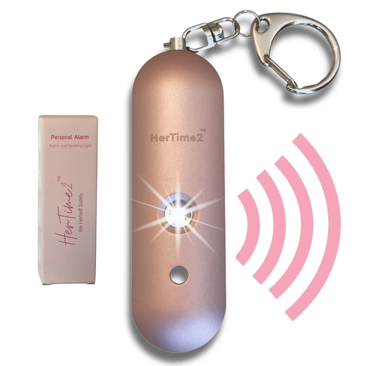  HerTime2 Personal Safety Alarm 130dB IP56 365-Day Rose Gold — product photo
