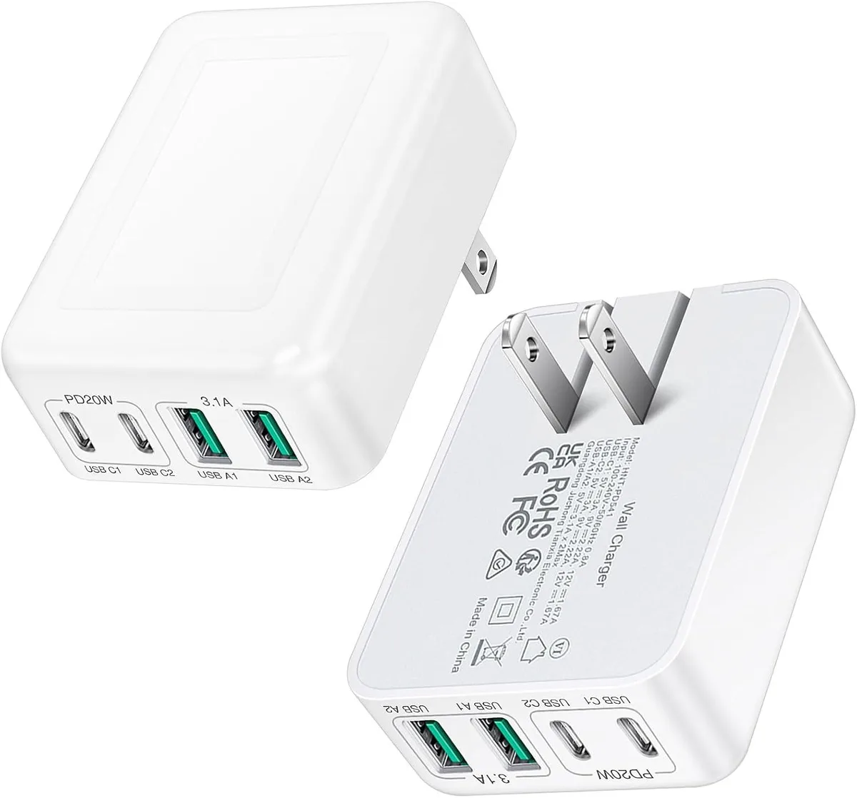 ONITOON ONITOON 2-Pack 40W 4-Port USB-C Charger Foldable Plug — product photo