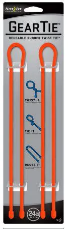 Two orange rubber-coated steel cable ties, 24 inches long, coiled together
