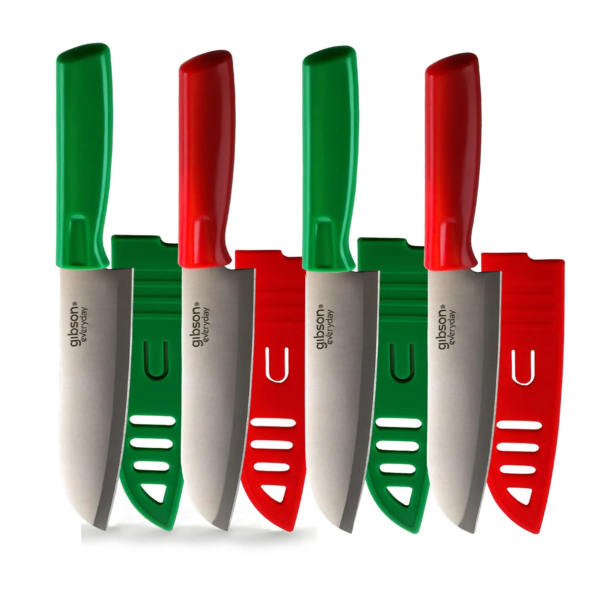 Gibson Gibson Grantville 4-Piece 6" Santoku Knife Set Red Green — product photo