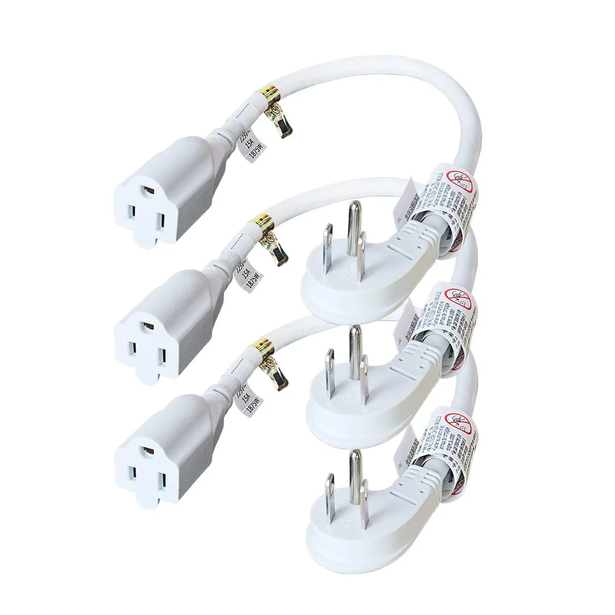 FIRMERST XR-303G 14 AWG 1 ft flat plug extension cord white 3 pack — product photo