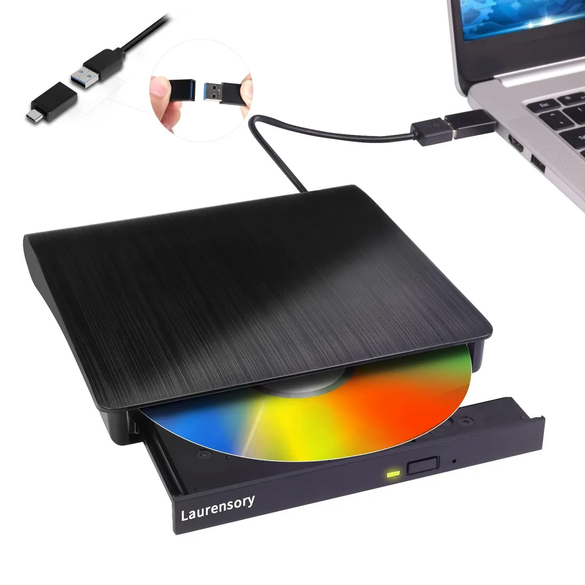 KEHIPI KEHIPI External DVD Duplicator USB 3.0 Type-C Black 24x CD 8x DVD — product photo