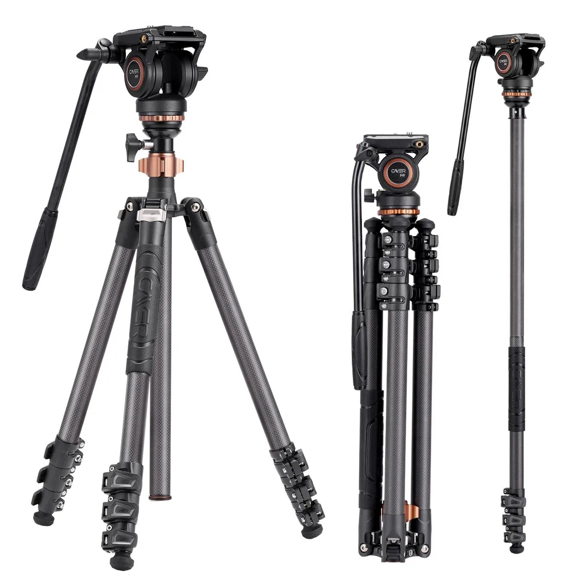 ALSEYE ALSEYE 2 in 1 accessory carbon fiber tripod 75 inches 13.2lb fluid head 360 panning 90 tilt 25.2 folded — product photo