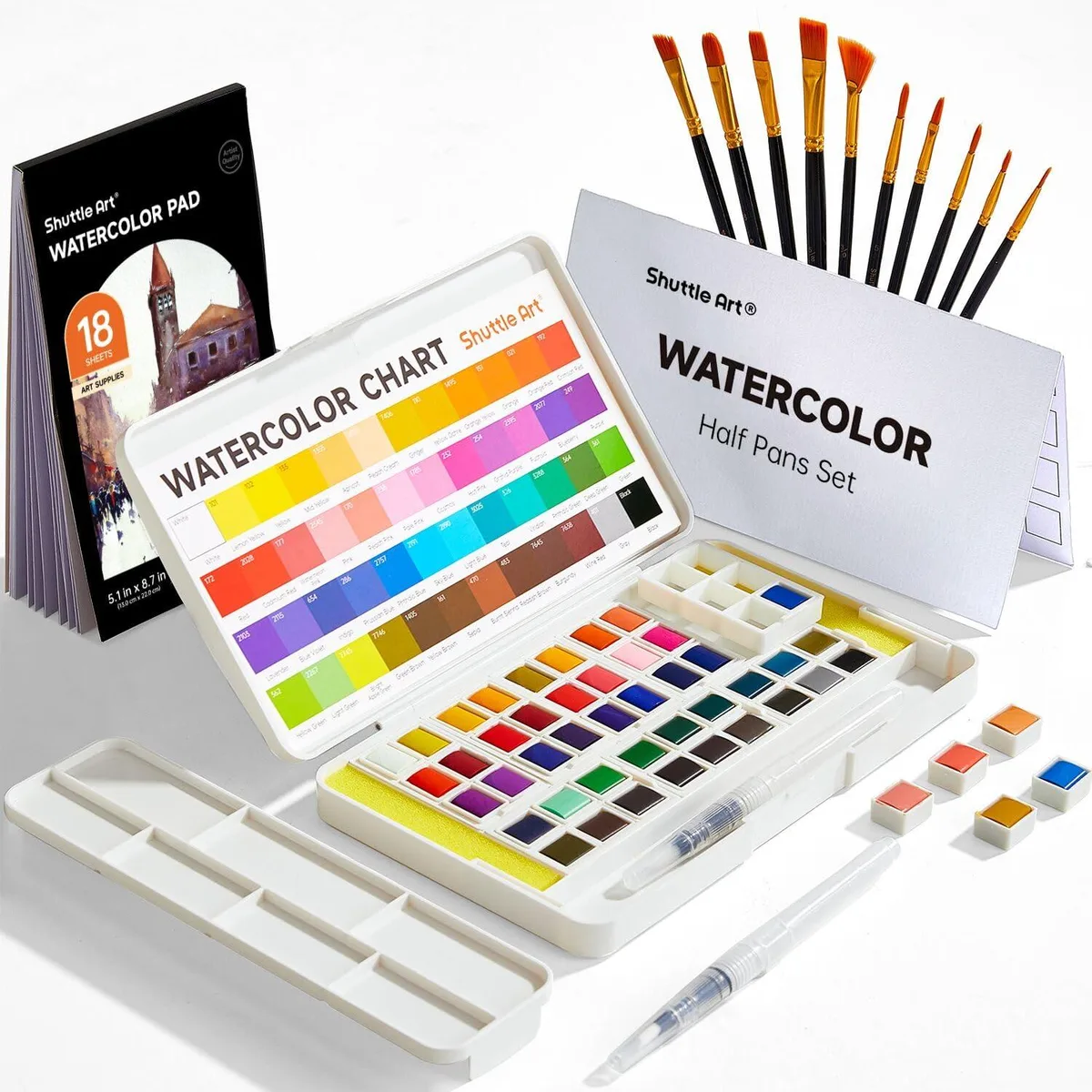  Shuttle Art SA HPWC48 Watercolor Paint Set 48 Colors 18 Sheets 10 Brushes 2 Pens 0.71 kg — product photo