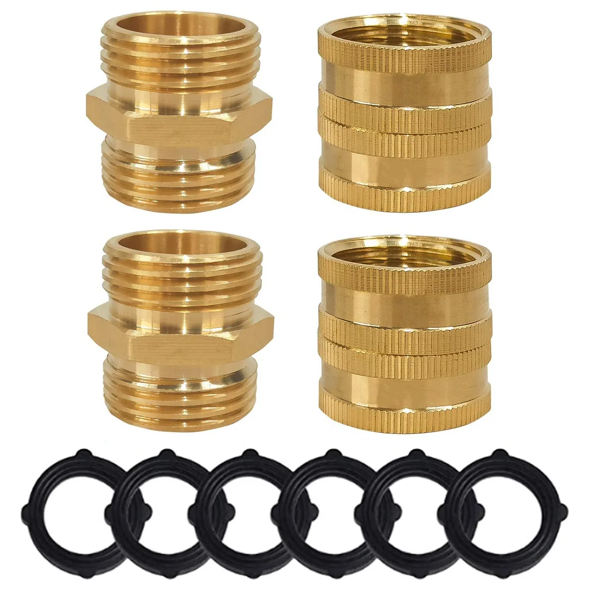Hourleey 3/4 Inch Solid Brass Hose Connectors Adapters 12 Pack — product photo