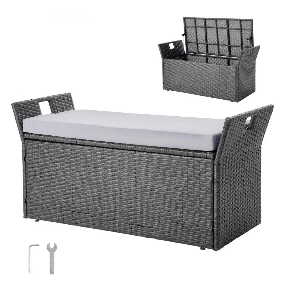VEVOR VEVOR 40 Gal Grey PE Rattan Storage Bench 400 lbs — product photo
