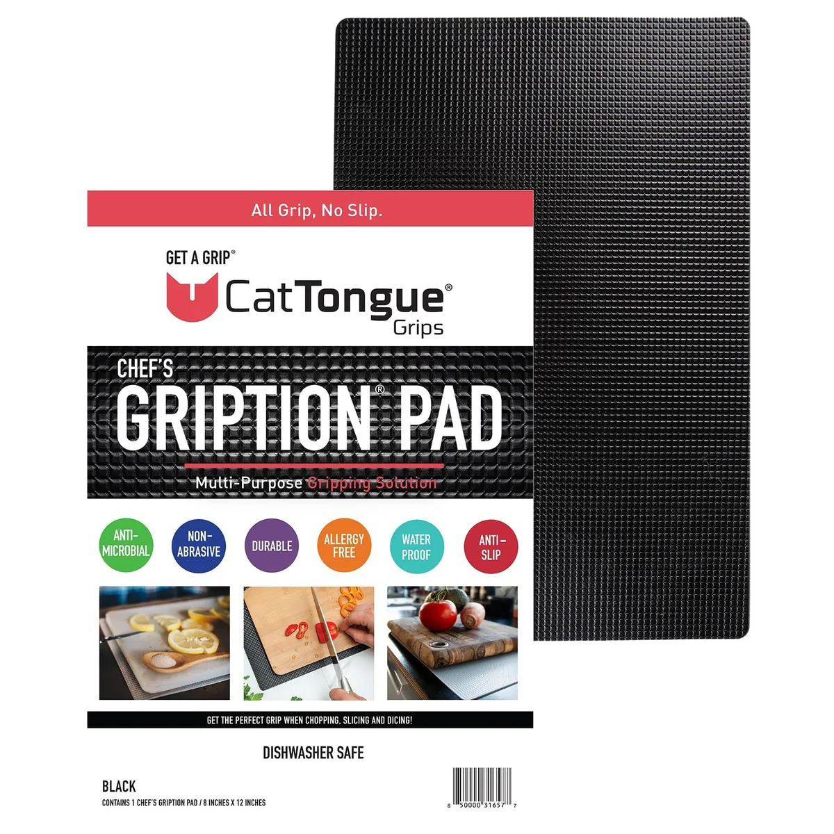 Black rectangular non-slip mat, 8 by 12 inches, .25 inch thick, smooth matte finish