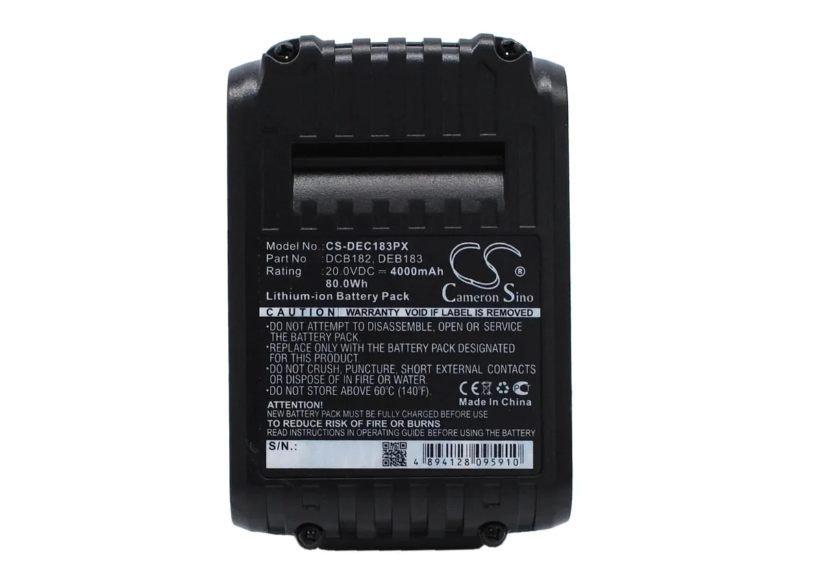 Rectangular black power-tool battery pack with label showing 44000mAh 80Wh