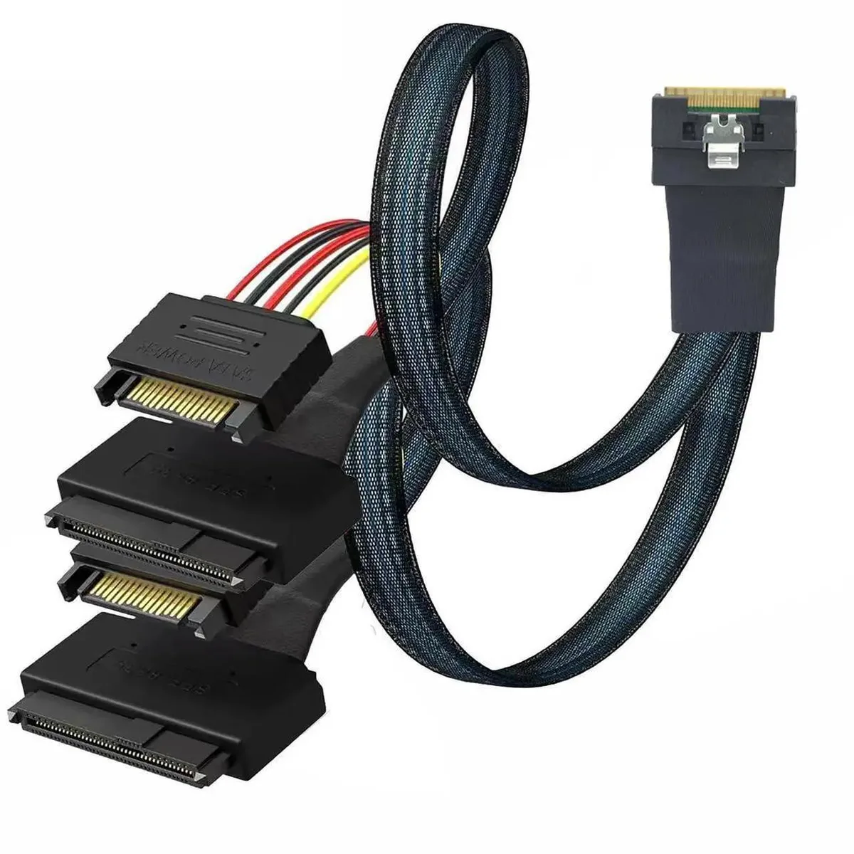 SMUGDESK SMUGDESK 0.5m SFF8654 8i to Dual SFF8639 U.2 + 15Pin Cable — product photo